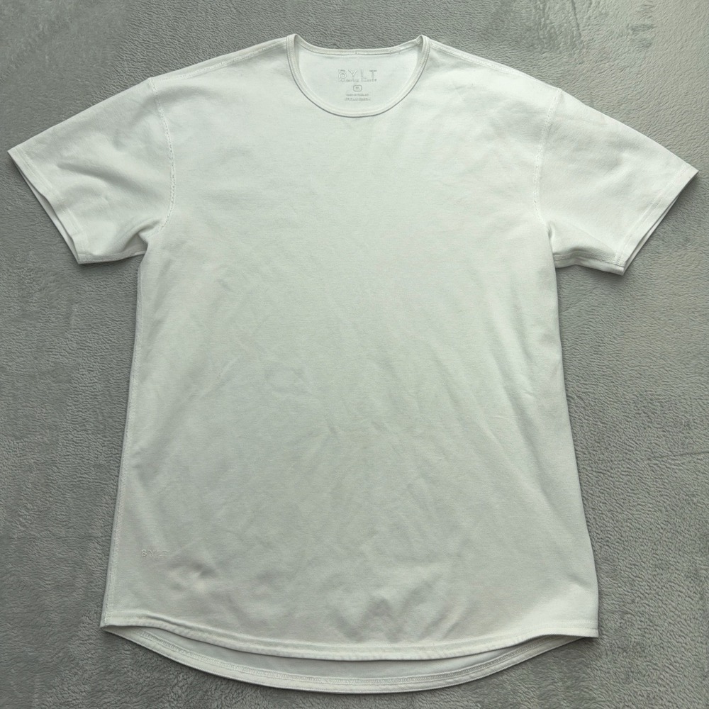 BYLT Shirt Mens XL White Drop-Cut Short Sleeve Curved Hem Premium Basics Tee